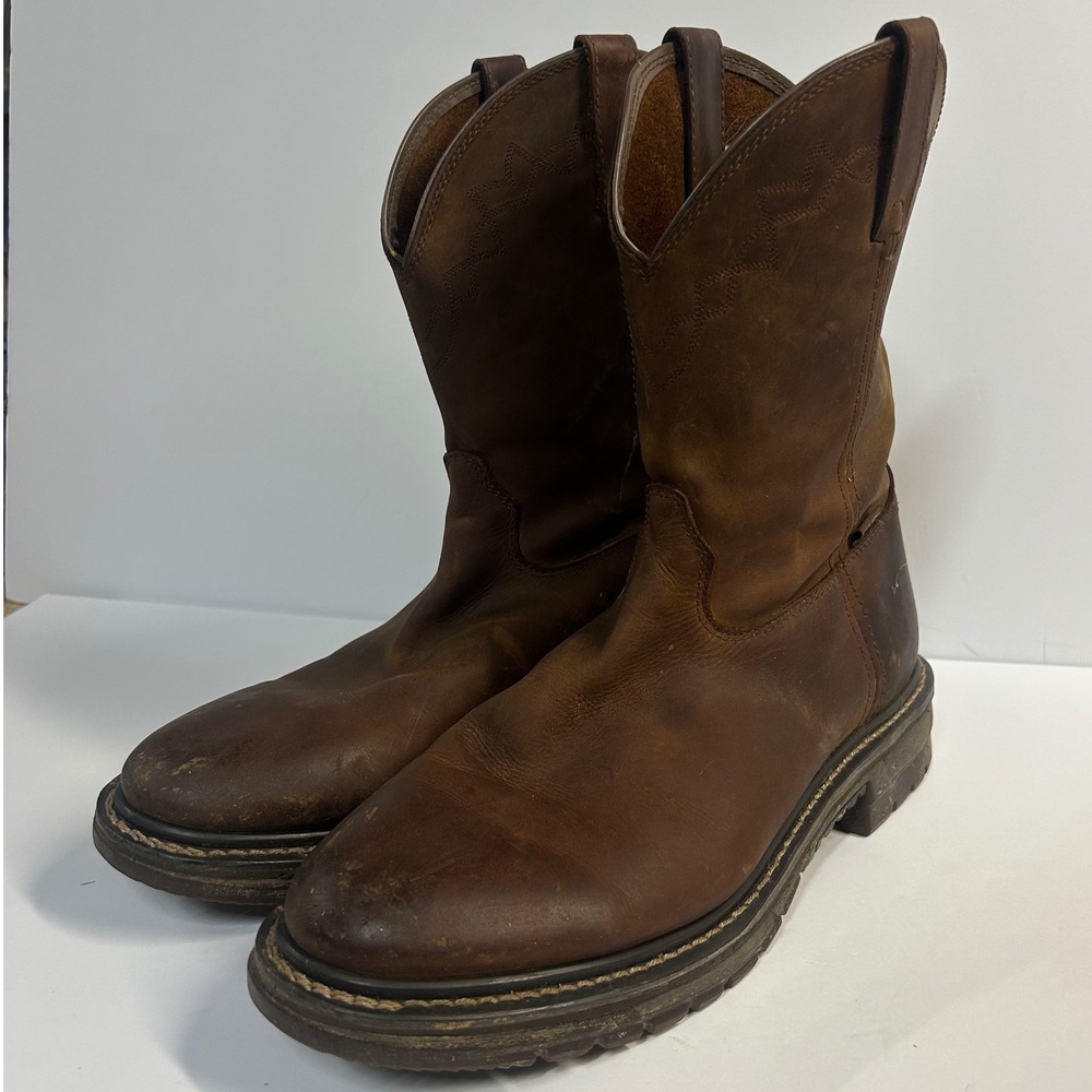 Rocky Western Work Boots Tan Leather Mens 12M Pull On Rugged Cowboy 8609